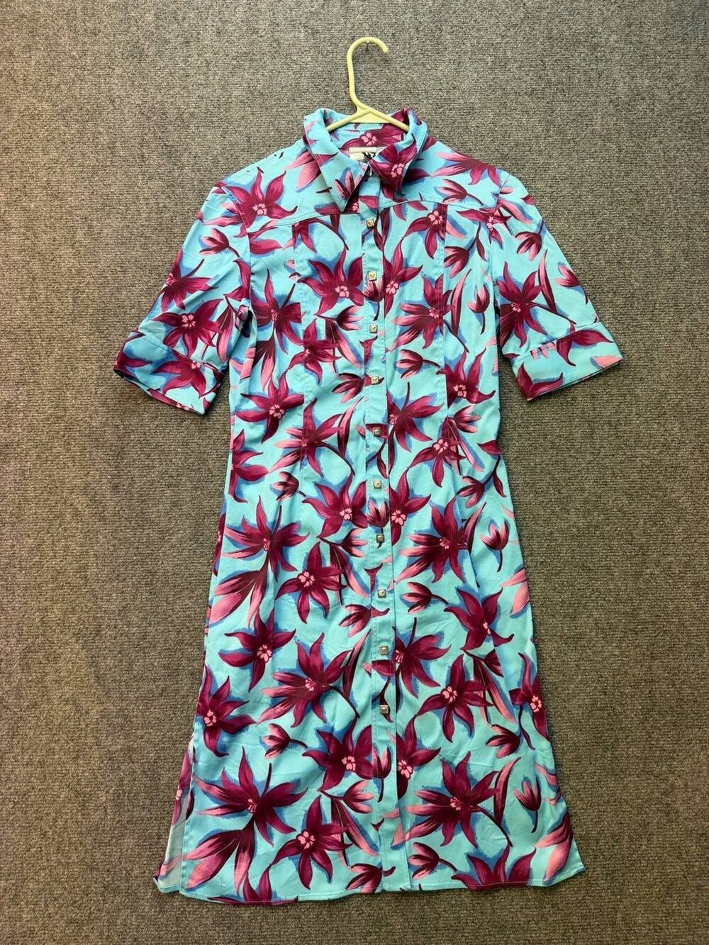 Versace Jeans Couture Dress S XS Blue Pink Floral Short Sleeve Italy